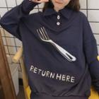 Fork Embroidered Collared Sweatshirt
