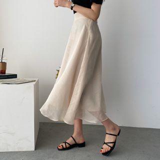 Band-waist Sheer Flare Skirt