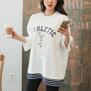 3/4-sleeve Layered-hem Lettering T-shirt