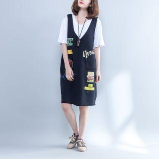 V-neck Printed Pinafore Dress