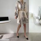 Button-up Paisley Dress With Raffia Belt Ivory - One Size