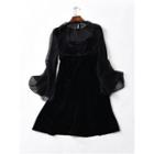 Set: See-through Blouse + Spaghetti Strap Velvet Dress