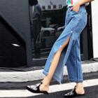 Slit-side Cropped Boot-cut Jeans