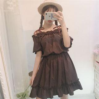Cold-shoulder Mini A-line Dress Chocolate - One Size