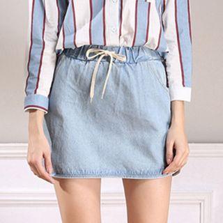 Drawstring A-line Denim Skirt