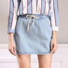 Drawstring A-line Denim Skirt
