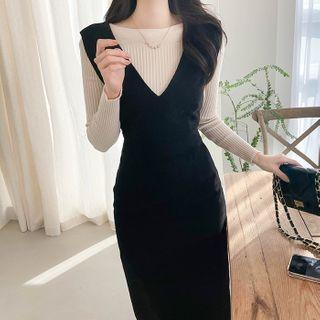 V-neck H-line Long Pinafore Dress