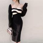 Sleeveless Two-tone Slim-fit Tube Dress Black - One Size
