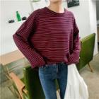 Striped Turtleneck T-shirt Red - One Size