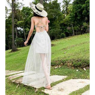Strappy Sheer Panel A-line Maxi Dress