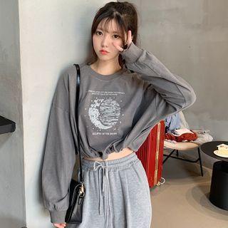 Print Drawstring-hem Cropped T-shirt