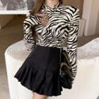Long-sleeve Zebra Print T-shirt Zebra - Black & White - One Size