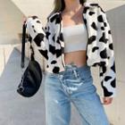 Cow Print Cropped Zipped Jacket