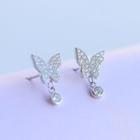 925 Sterling Silver Rhinestone Butterfly Earring 1 Pair - As Shown In Figure - One Size