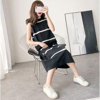 Slit-side Striped Tank Dress