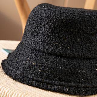 Fringed Trim Bucket Hat Black - One Size