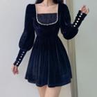Square-neck Faux Pearl Mini A-line Dress