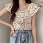 Cap-sleeve Lace Button-up Top
