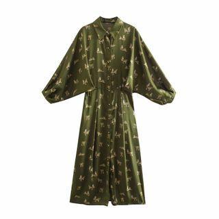 Tiger Print Midi A-line Shirtdress