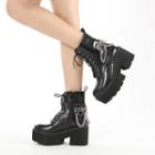 Platform Block Heel Chained Short Boots