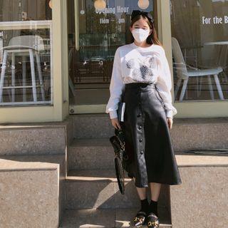 Band-waist A-line Pleather Skirt Black - One Size
