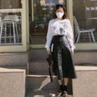 Band-waist A-line Pleather Skirt Black - One Size