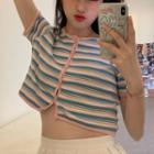 Striped Short-sleeve T-shirt Stripes - Pink & Blue - One Size
