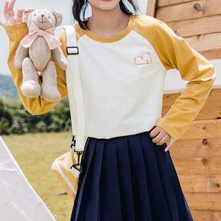 Bear Embroidered Raglan-sleeve Top