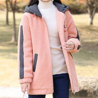 Color Block Faux-shearling Hooded Jacket
