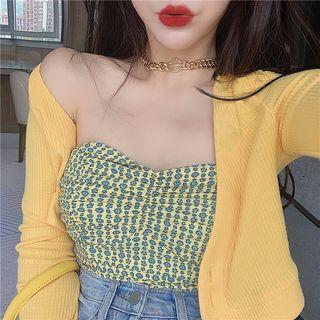 V-neck Crop Cardigan / Strapless Crop Top