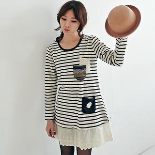 Lace-hem Striped Dress