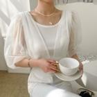 Puff-sleeve Chiffon Wrap Blouse