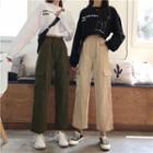 High-waist Cropped Wide-leg Pants / Printed Long-sleeve Crop Top