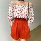Floral Print Off-shoulder Top / High-waist Shorts