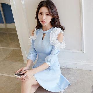 Shoulder Cut Out 3/4-sleeve A-line Dress