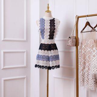 Sleeveless Perforated Wide-leg Playsuit