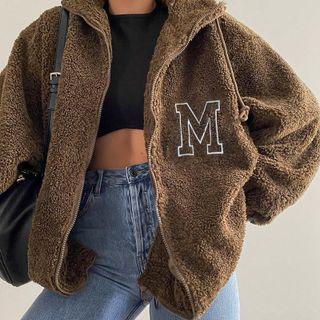 Long Sleeve Lettering Furry Jacket