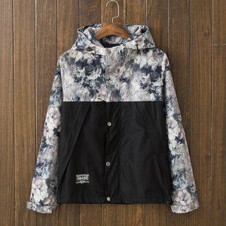 Hooded Floral Panel Jacket