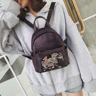 Elephant Applique Faux Leather Backpack