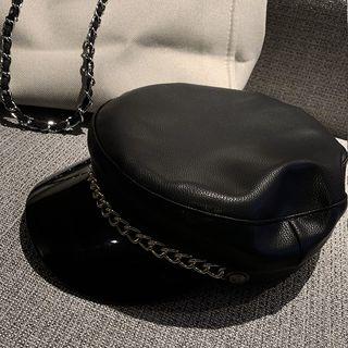 Faux Leather Hunter Cap Black - One Size