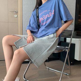 High Waist Slit-hem Wide-leg Sweatshorts