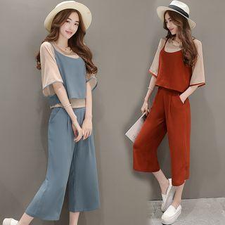 Set: Short-sleeve Top + Sleeveless Top + Pants