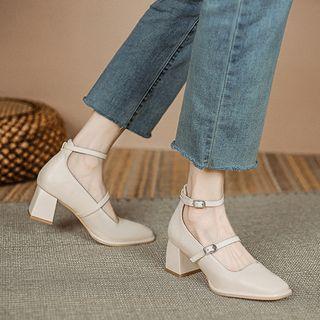 Chunky Heel Square-toe Patent Sandals
