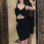Sleeveless Cut Out Mini Knit Dress Black - One Size