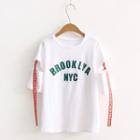 Elbow-sleeve Cut-out Lettering Strap T-shirt