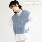 Plus Size V-neck Perforated Oversize Knit Vest
