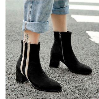 Faux Suede Striped Block Heel Short Boots
