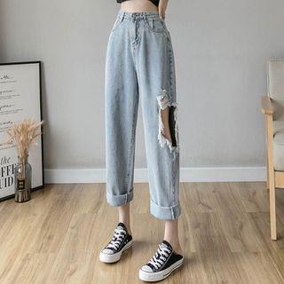 Cutout Washed Straight-fit Jeans