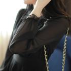 Long-sleeve Shirred Chiffon Mini Dress