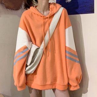 Color Block Drawstring Hoodie Tangerine - One Size